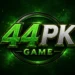 44PK Game logo featuring bold metallic green and silver text on a dark green glowing background with a circular emblem and gaming-themed visual effects.